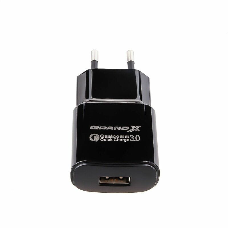 Мережевий зарядний пристрій Grand-X (1USBx3А) QC3.0 Black (CH-550TC) + кабель USB-C