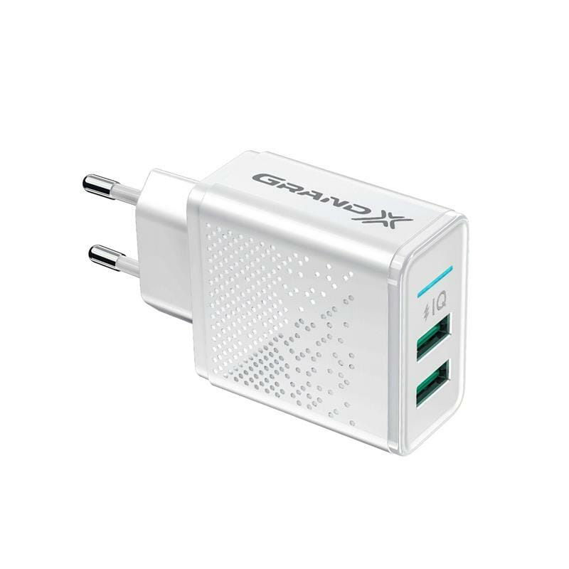 Сетевое зарядное устройство Grand-X (2xUSB 3.1А) White (CH-60W) с защитой от перегрузки