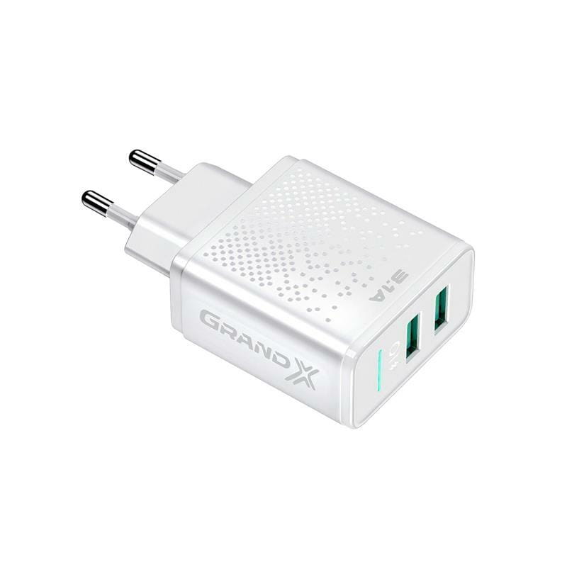 Сетевое зарядное устройство Grand-X (2xUSB 3.1А) White (CH-60W) с защитой от перегрузки