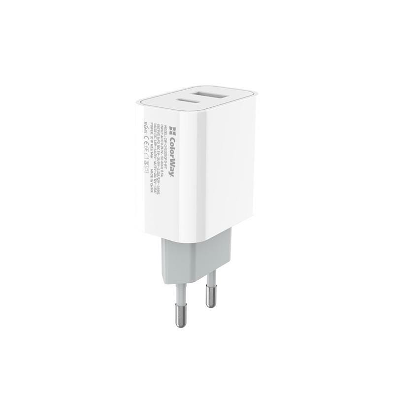 Сетевое зарядное устройство ColorWay (1USB Type-C PDx3A;1USBx4A) White (CW-CHS025QPD-WT)