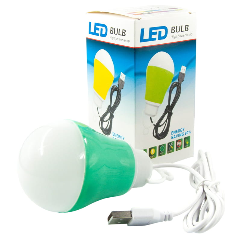 USB-светильник с LED-лампочкой Dengos, шнур ~1м, 5V, 5W, Green (LED-BULB-5V5W-GREEN)