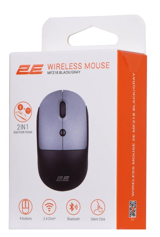 Мышь беспроводная 2E MF218 Silent Black/Gray (2E-MF218WBG)