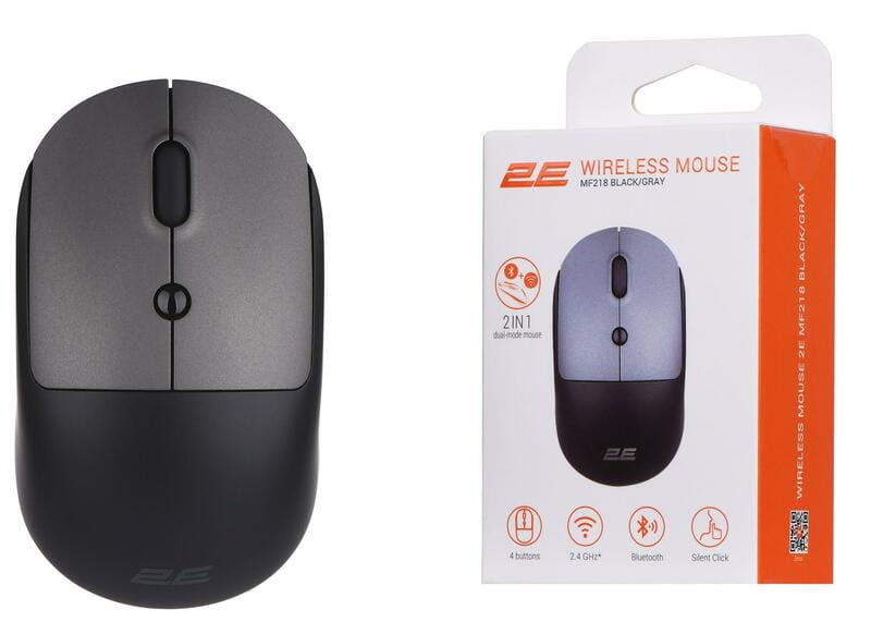 Мышь беспроводная 2E MF218 Silent Black/Gray (2E-MF218WBG)