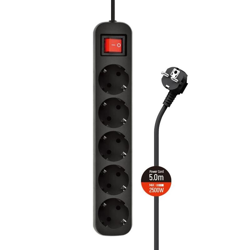 Фильтр питания СolorWay (CW-PSEA55BK) 5 розеток, 5м, Black