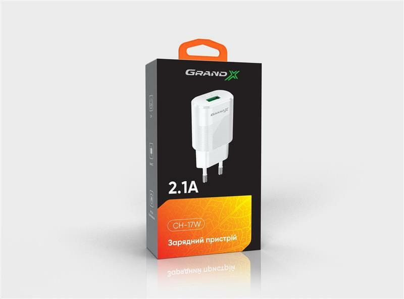 Мережевий зарядний пристрій Grand-X CH-17WL (1xUSB 2.1А) White + кабель Lightning