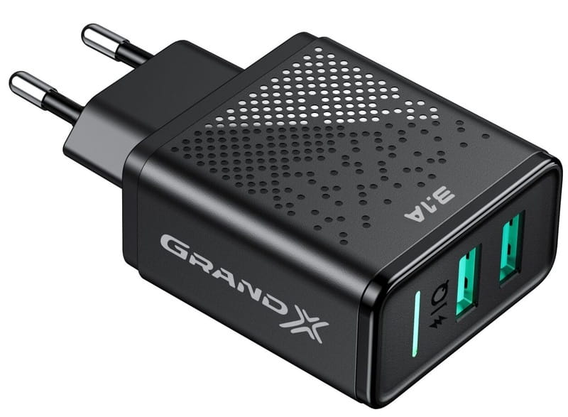 Сетевое зарядное устройство Grand-X CH-60 (2xUSB 3.1А) Black