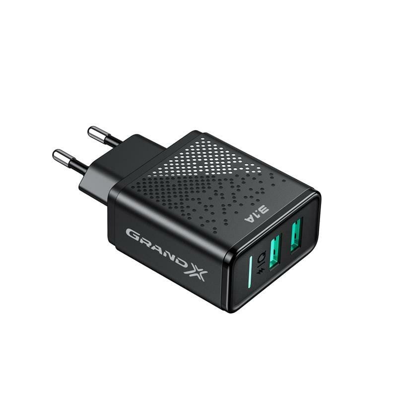 Сетевое зарядное устройство Grand-X CH-60 (2xUSB 3.1А) Black