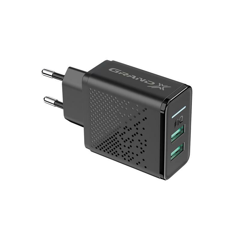 Сетевое зарядное устройство Grand-X CH-60 (2xUSB 3.1А) Black