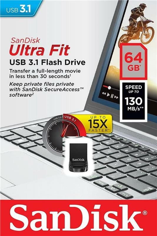 Флеш-накопичувач USB3.1 64GB SanDisk Ultra Fit Black (SDCZ430-064G-G46)