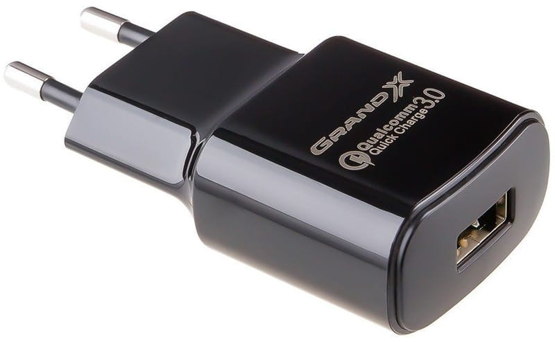 Мережевий зарядний пристрій Grand-X (1xUSB 3.6В-12В/1.5А-3А) Black (CH-550BM) + кабель MicroUSB