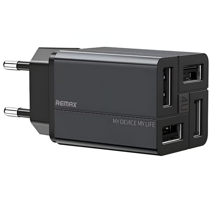 Мережевий зарядний пристрій Remax RP-U43 Wanfu (EU) (4USB 3.4А) Black (6972174153667)