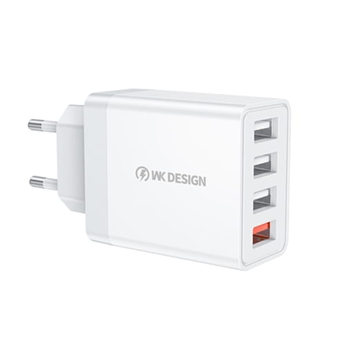 Мережевий зарядний пристрій WK WP-U125 QC3.0 33W (EU) 4*USB, White (6941027616512)