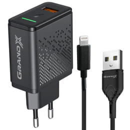 Мережевий зарядний пристрій Grand-X Quick Charge 3.0 (1хUSB, 18W) Black + кабель USB-Lightning Black (CH-650L)