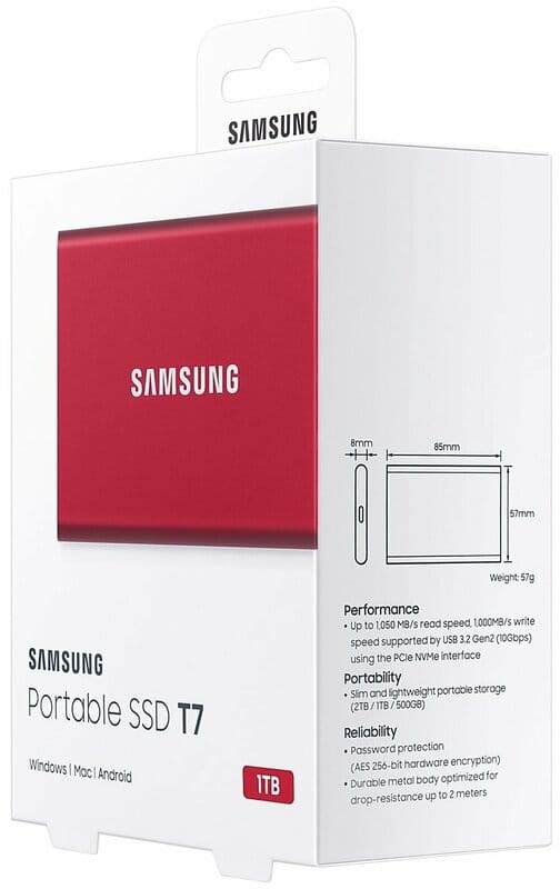 Накопитель внешний SSD 2.5" USB 1.0TB Samsung T7 Red (MU-PC1T0R/WW)