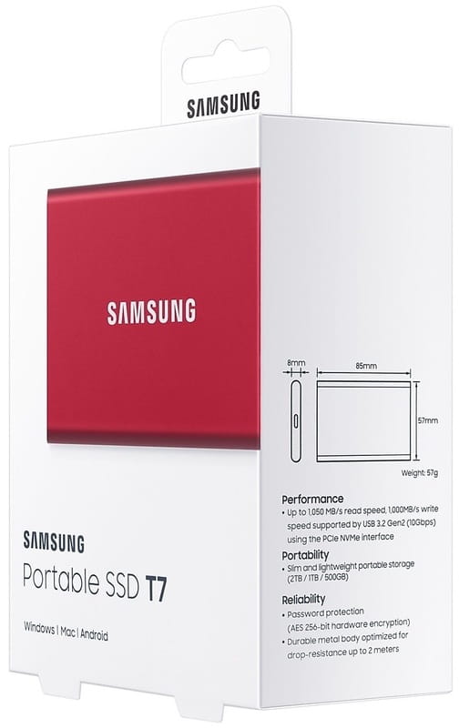 Накопитель внешний SSD 2.5" USB 2.0TB Samsung T7 Red (MU-PC2T0R/WW)