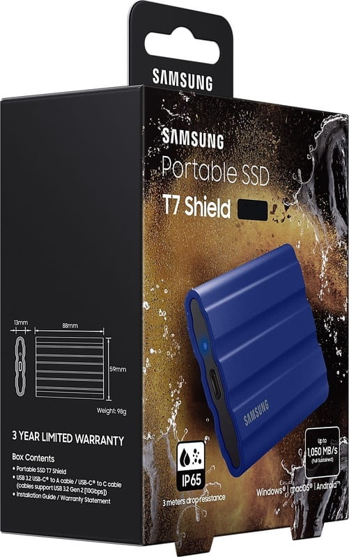 Накопичувач зовнішній SSD 2.5" USB 2.0TB Samsung T7 Shield Blue (MU-PE2T0R/EU)