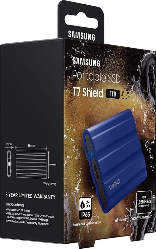 Накопитель внешний SSD 2.5" USB 1.0TB Samsung T7 Shield Blue (MU-PE1T0R/EU)