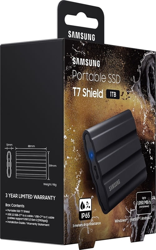 Накопитель внешний SSD 2.5" USB 1.0TB Samsung T7 Shield Black (MU-PE1T0S/EU)