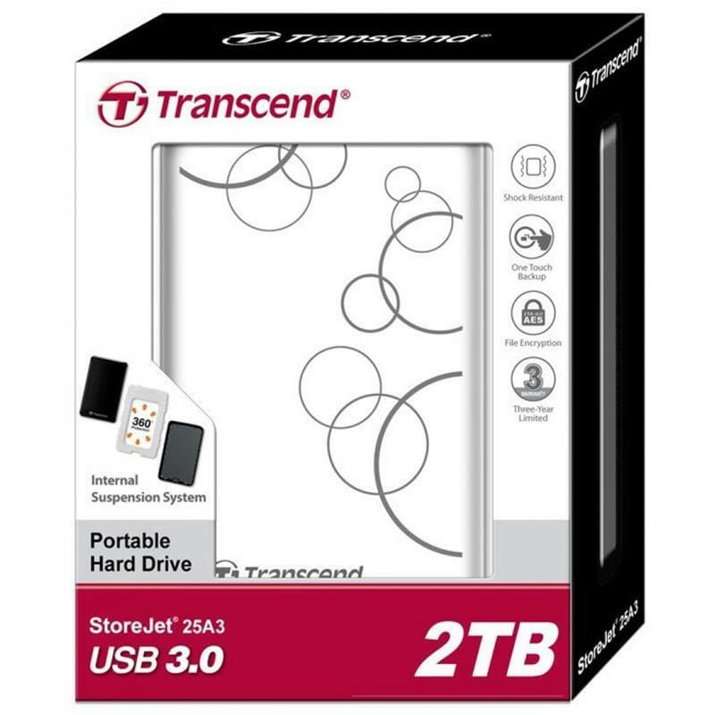 Зовнішній жорсткий диск 2.5" USB 2.0TB Transcend StoreJet (TS2TSJ25A3W)