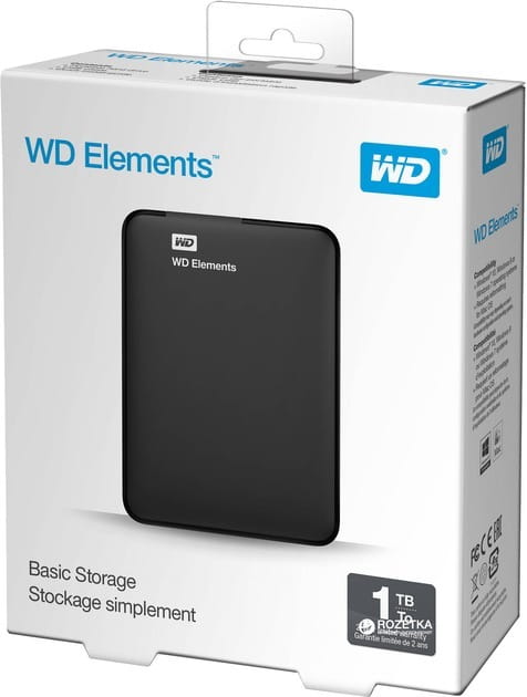 Внешний жесткий диск 2.5" USB 1.0Tb WD Elements Black (WDBUZG0010BBK-WESN)