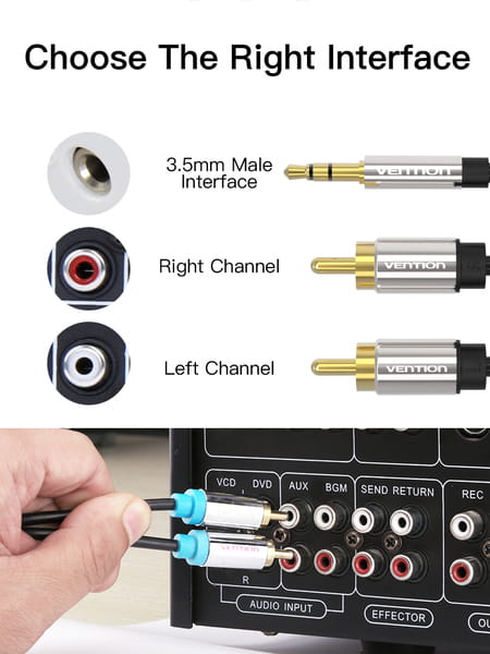 Кабель Vention 3.5 мм - 2xRCA, М/M, 0.5 м, черный (BCFBD)