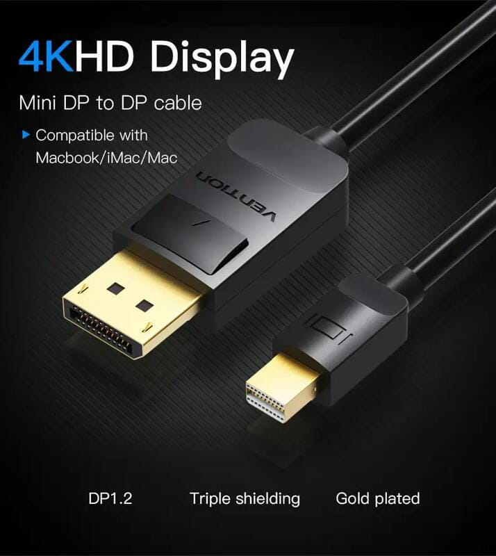 Кабель Vention MiniDisplayPort - DisplayPort V 1.2 (M/M), 3 м, черный (HAABI)