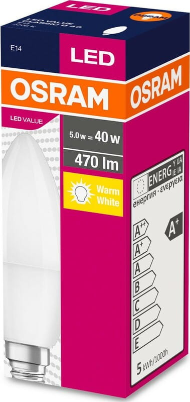 Лампа светодиодная Osram LED Value Е14 5-40W 2700K 220V B40 (4052899326453)