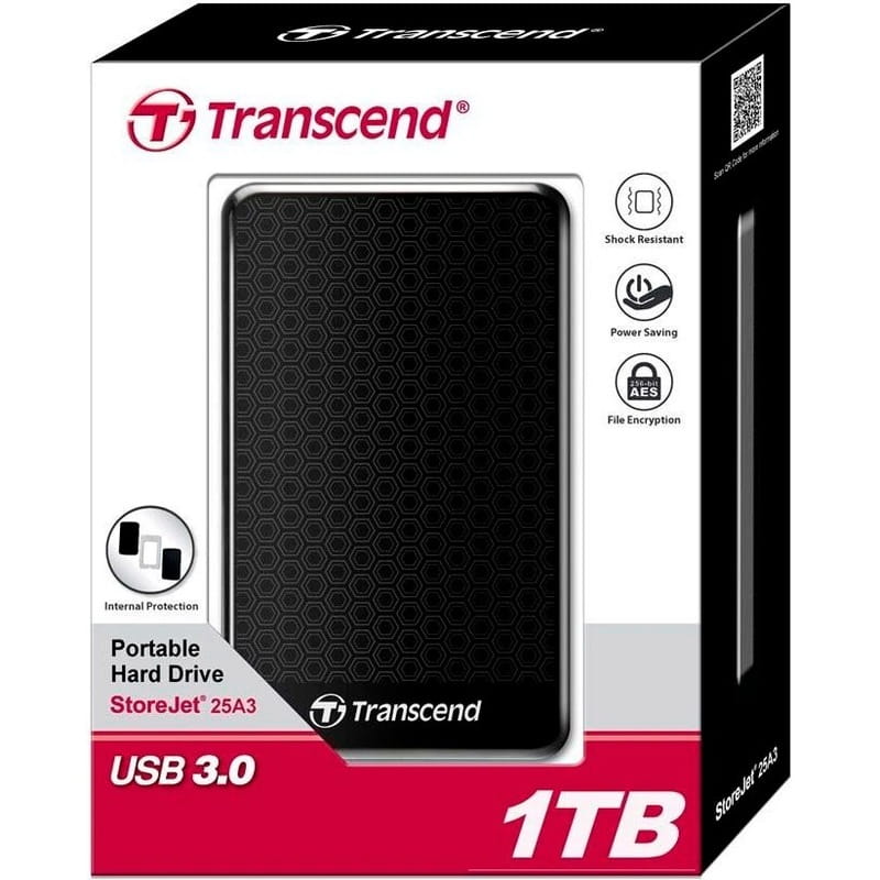 Внешний жесткий диск 2.5" USB 1.0TB Transcend StoreJet (TS1TSJ25A3K)