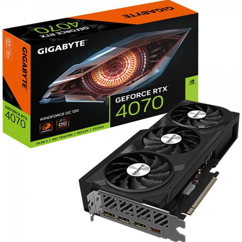 Видеокарта GF RTX 4070 12GB GDDR6X WindForce OC Gigabyte (GV-N4070WF3OC-12GD)