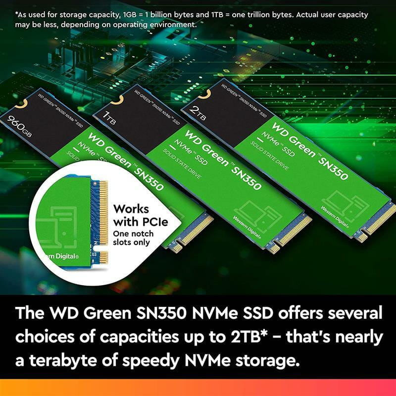 Накопитель SSD 480GB WD Green SN350 M.2 2280 PCIe 3.0 x4 TLC (WDS480G2G0C)