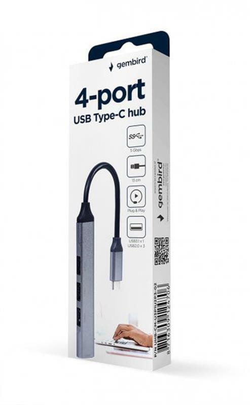Концентратор USB Type-C Gembird 1xUSB3.1, 3xUSB2.0, металл, Grey (UHB-CM-U3P1U2P3-02)