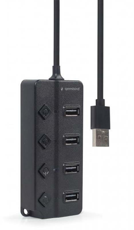 Концентратор USB 2.0 Gembird 4хUSB2.0, с выключателями, пластик, Black (UHB-U2P4P-01)