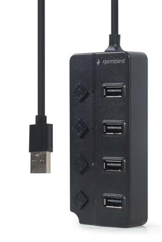 Концентратор USB 2.0 Gembird 4хUSB2.0, с выключателями, пластик, Black (UHB-U2P4P-01)
