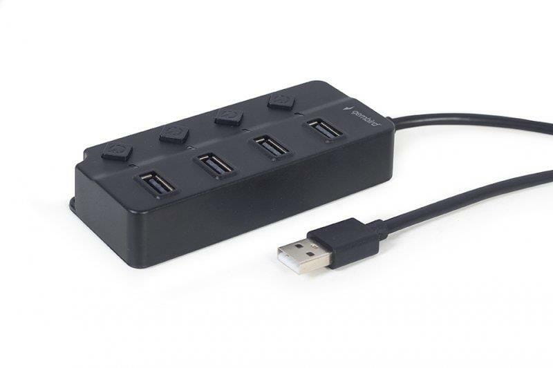 Концентратор USB 2.0 Gembird 4хUSB2.0, с выключателями, пластик, Black (UHB-U2P4P-01)