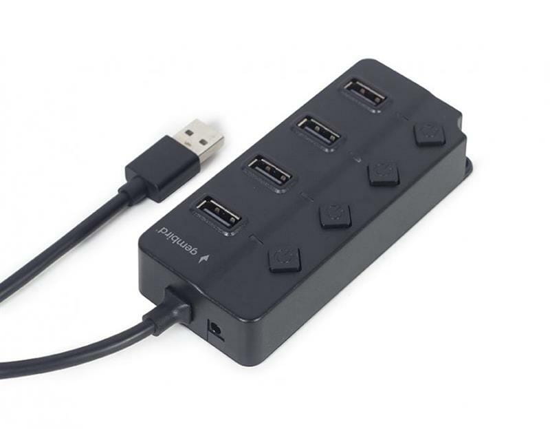 Концентратор USB 2.0 Gembird 4хUSB2.0, с выключателями, пластик, Black (UHB-U2P4P-01)