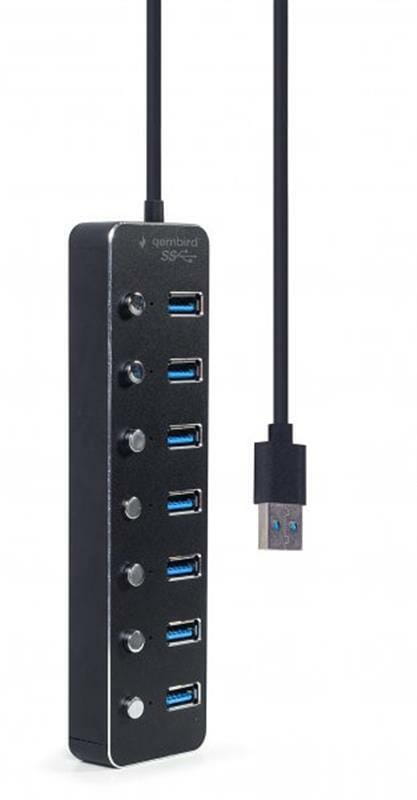 Концентратор USB 3.0 Gembird 7хUSB3.0, с выключателями, пластик/металл, Black (UHB-U3P7P-01)