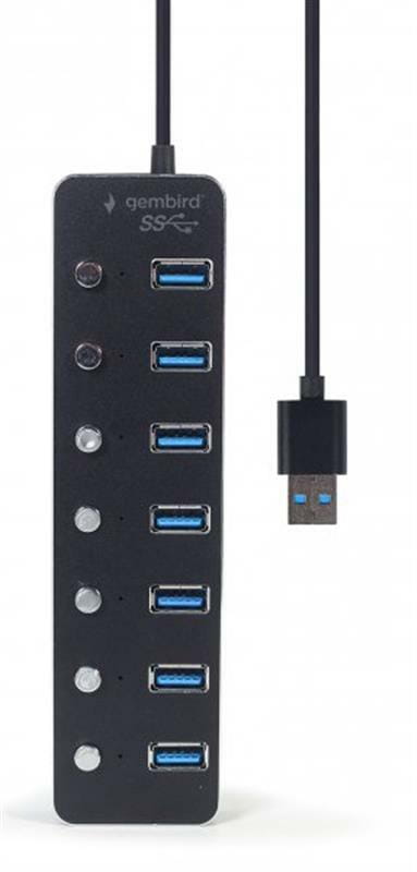 Концентратор USB 3.0 Gembird 7хUSB3.0, с выключателями, пластик/металл, Black (UHB-U3P7P-01)