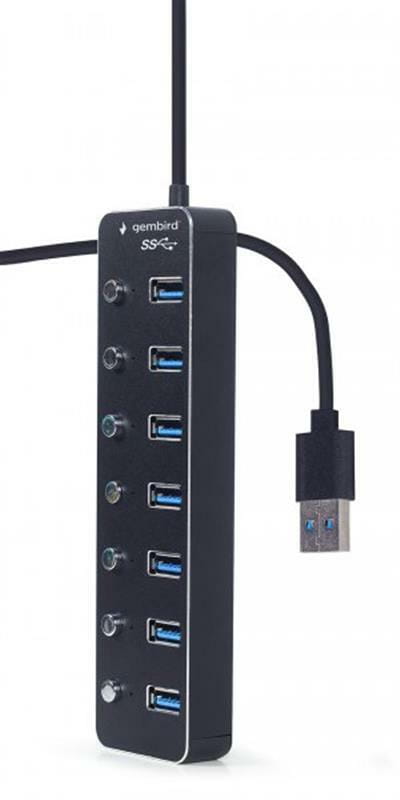 Концентратор USB 3.0 Gembird 7хUSB3.0, с выключателями, пластик/металл, Black (UHB-U3P7P-01)