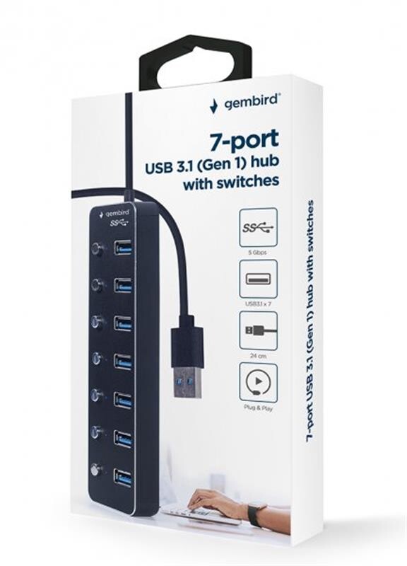 USB-хаб Gembird 7 ports Black (UHB-U3P7P-01) с выключателями