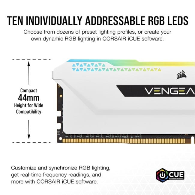 Модуль памяти DDR4 2x16GB/3200 Corsair Vengeance RGB Pro SL White (CMH32GX4M2E3200C16W)