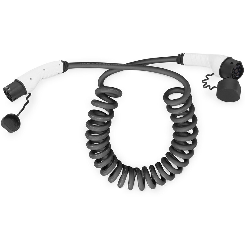 Зарядный кабель Digitus для электромобилей Type 2 to Type 2 Spiral, 32А, 7.4кВт, 1 фазный, 7.5м (DK-1P32-S-075)