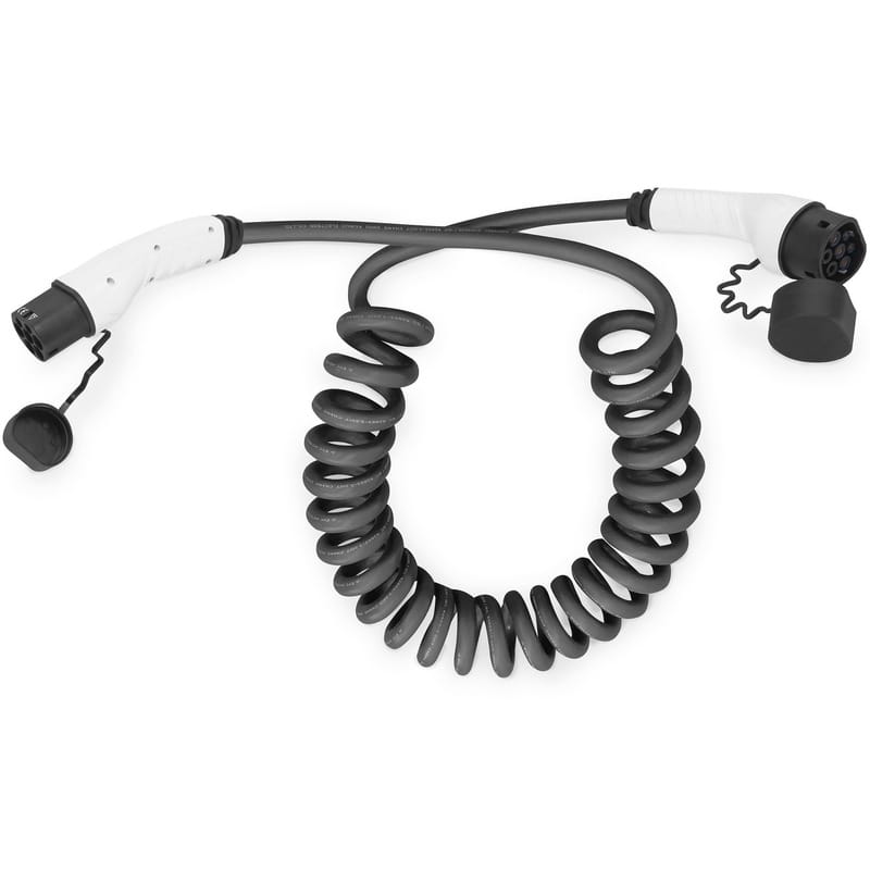 Зарядный кабель Digitus для электромобилей Type 2 to Type 2 Spiral, 32А, 7.4кВт, 1 фазный, 7.5м (DK-1P32-S-075)