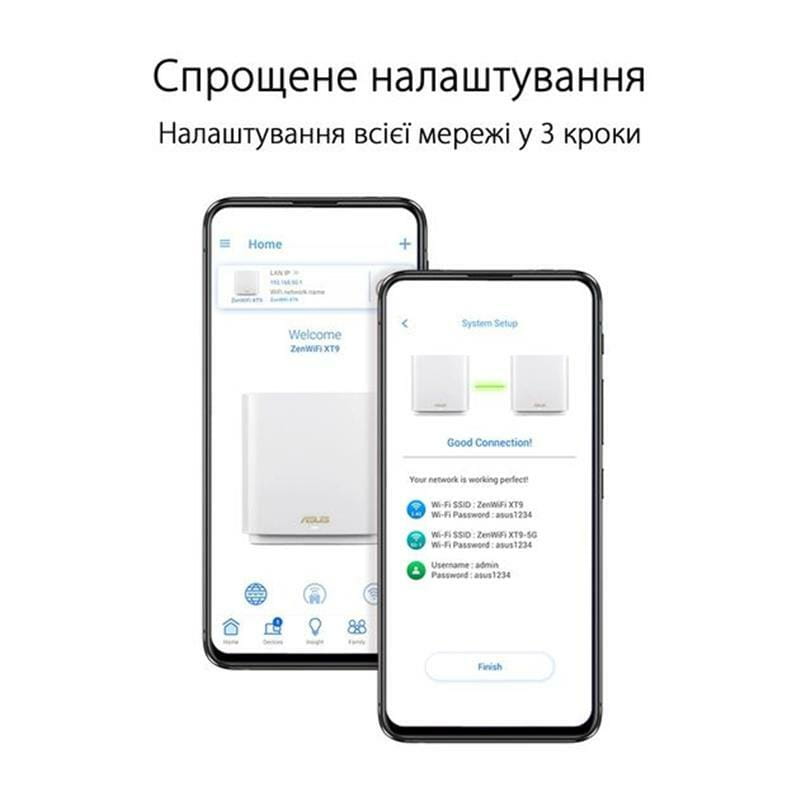Wi-Fi Mesh система Asus ZenWiFi XT9 1pk White (90IG0740-MO3B60)