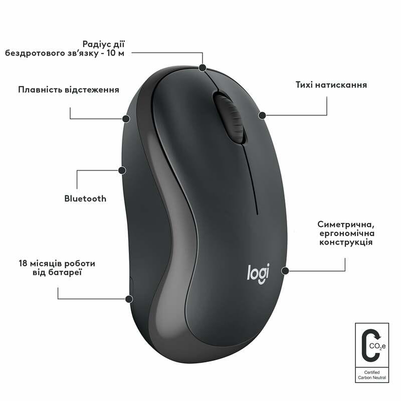 Мышь беспроводная Logitech M240 Silent Charcoal (910-007119)