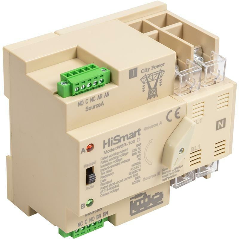 Автоматический переключатель HiSmart W2R-2P 220V 100A (HS082482)