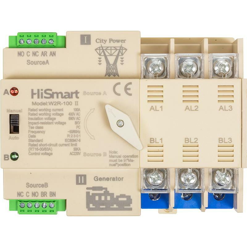 Автоматический переключатель HiSmart W2R-3P 220V 100A (HS082499)