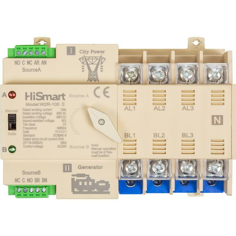 Автоматический переключатель HiSmart W2R-4P 220V 100A (HS082505)
