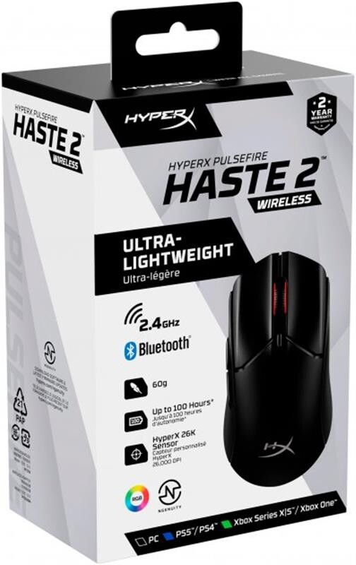 Мышь беспроводная HyperX Pulsefire Haste 2 Wireless Black (6N0B0AA)
