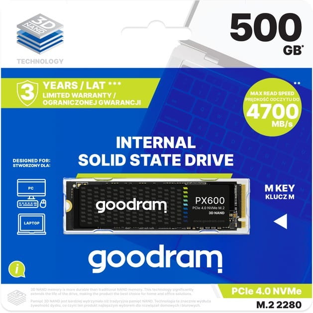 Накопитель SSD  500GB Goodram PX600 M.2 2280 PCIe 4.0 x4 NVMe 3D NAND (SSDPR-PX600-500-80)