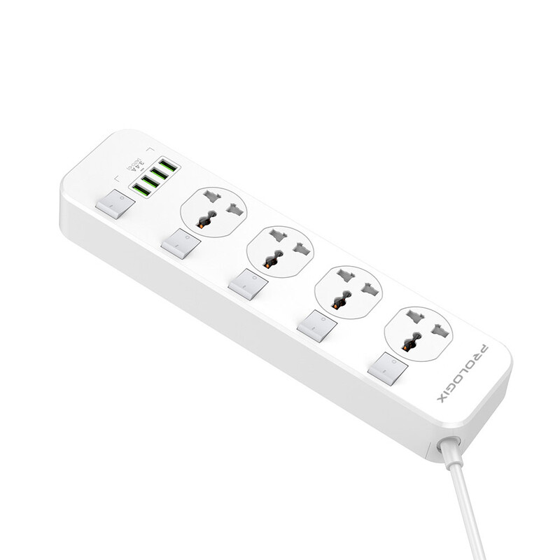 Фильтр питания ProLogix Premium (PR-SC4408W) 2.5 кВт, 4 розетки, 4 USB, 2 м,  с выключателями, белый